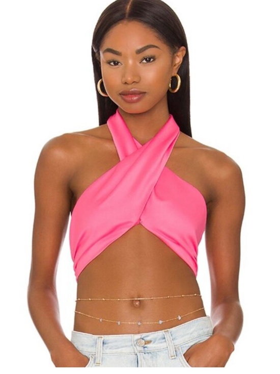 superdown Tops - superdown Hot Pink Cross Halter Crop Top
